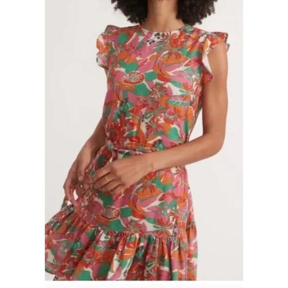 Marine Layer Laney Mini Dress In Vintage Floral Print Linen Women's Braided Belt - Picture 4 of 14